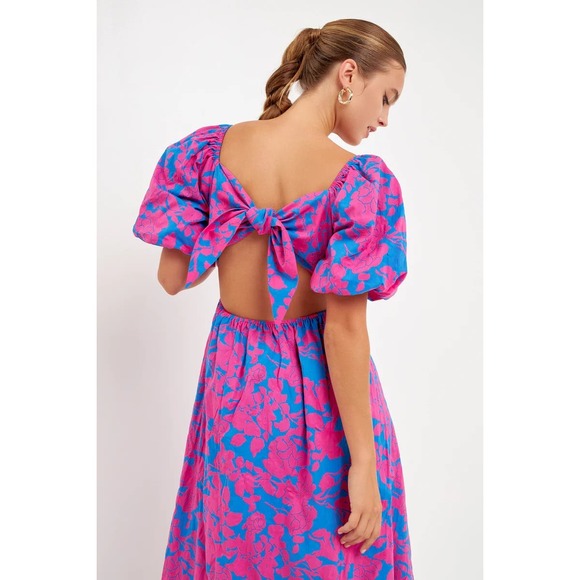 NWT Free the Roses Floral Cut-Out Maxi Dress Size Small Blue/Fushia Pink - Picture 4 of 11
